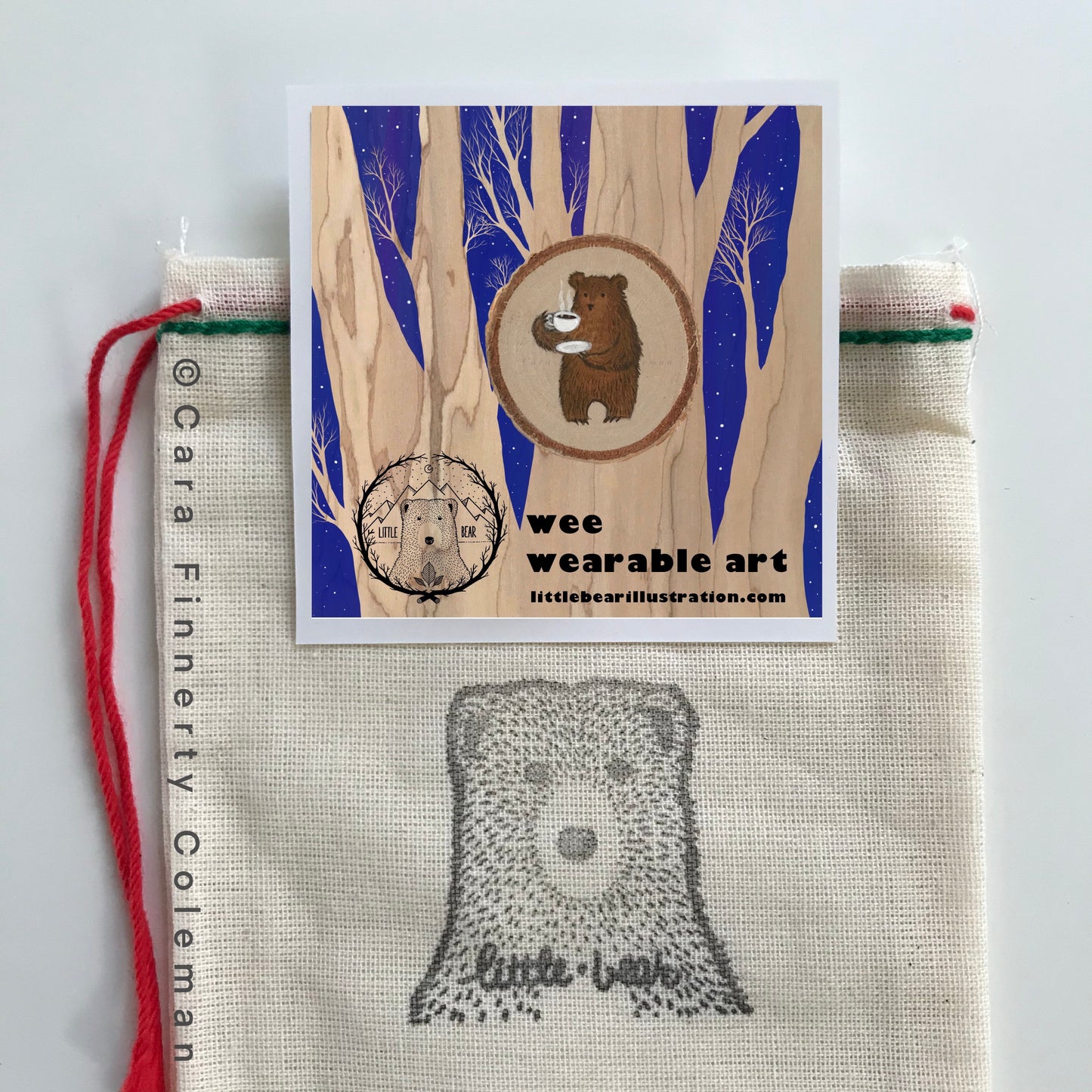 Hand-Painted Cuppa Joe Bear Wooden Brooch©Cara Finnerty Coleman