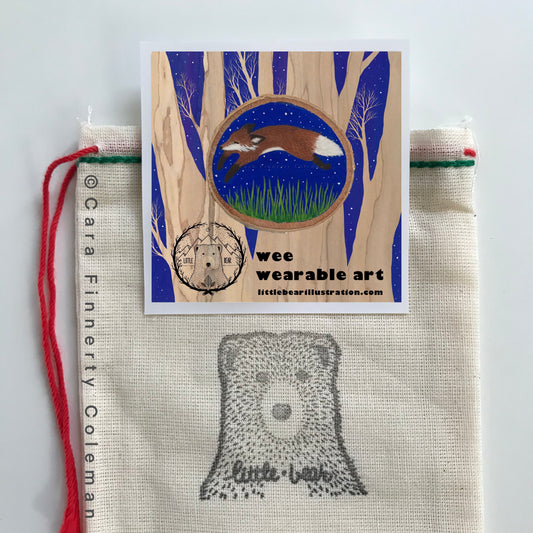 Hand-Painted Jumping Fox Wooden Brooch©Cara Finnerty Coleman