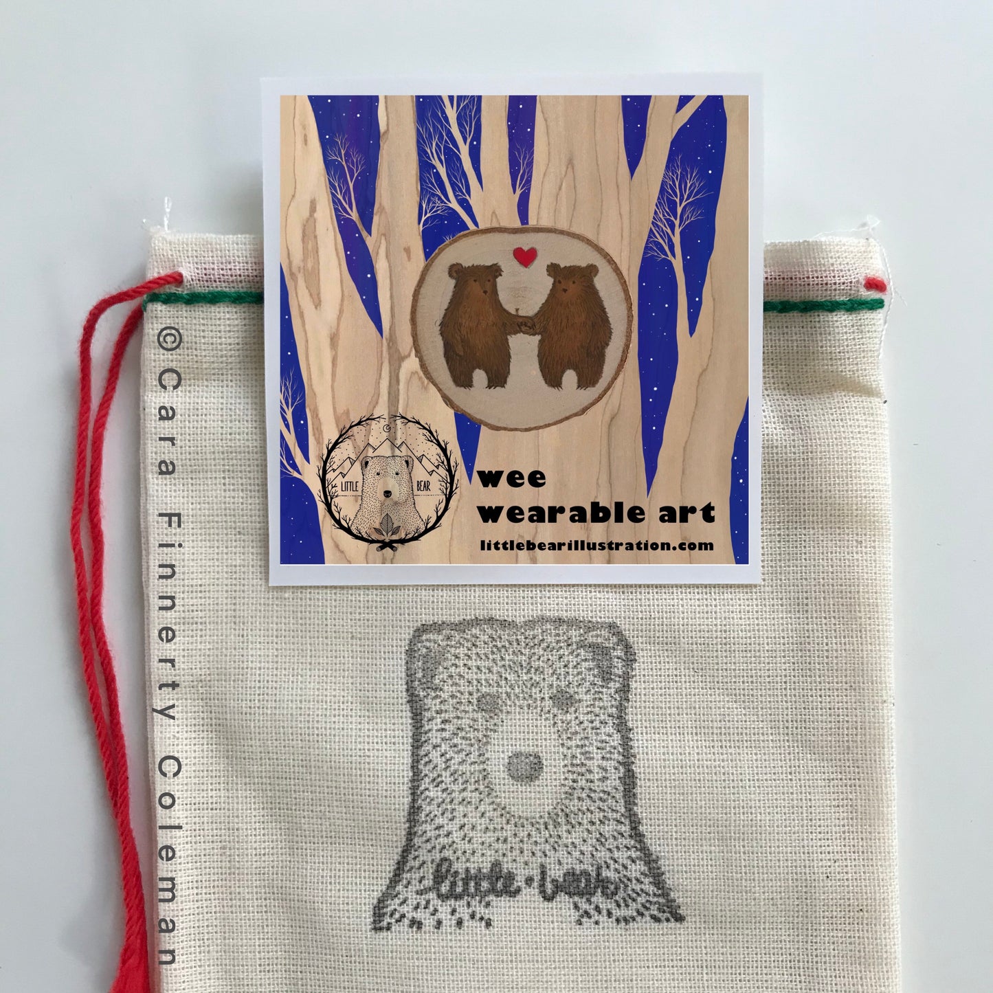 Hand-Painted Love Bears Wooden Brooch©Cara Finnerty Coleman