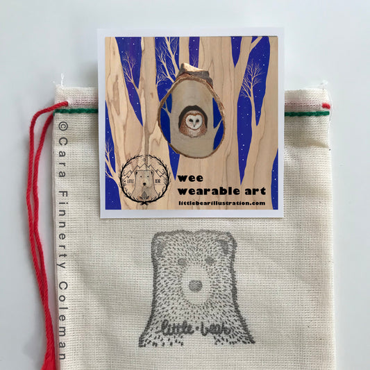 Hand-Painted Mr Owl is Watching Wooden Brooch©Cara Finnerty Coleman