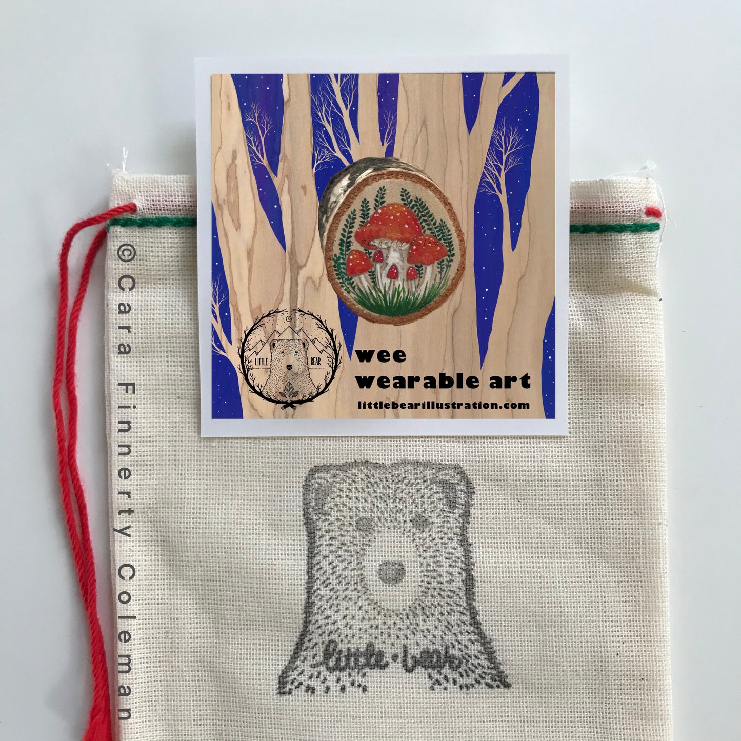 Hand-Painted Shroomy Garden Wooden Brooch©Cara Finnerty Coleman