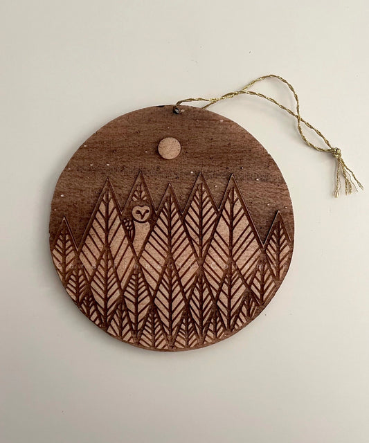 Balsa Owl Wooden Holiday Ornament ©Cara Finnerty Coleman