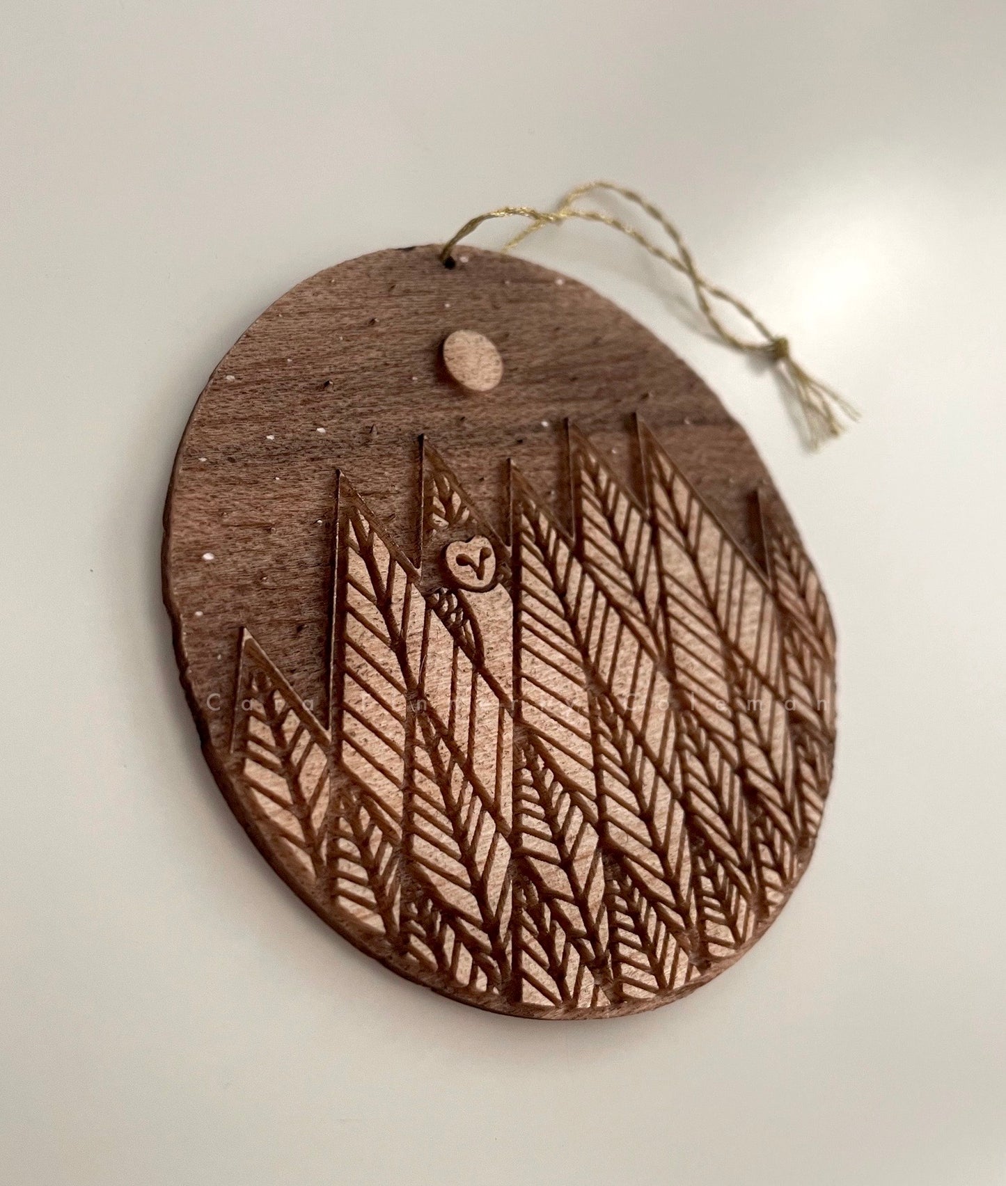 Balsa Owl Wooden Holiday Ornament ©Cara Finnerty Coleman