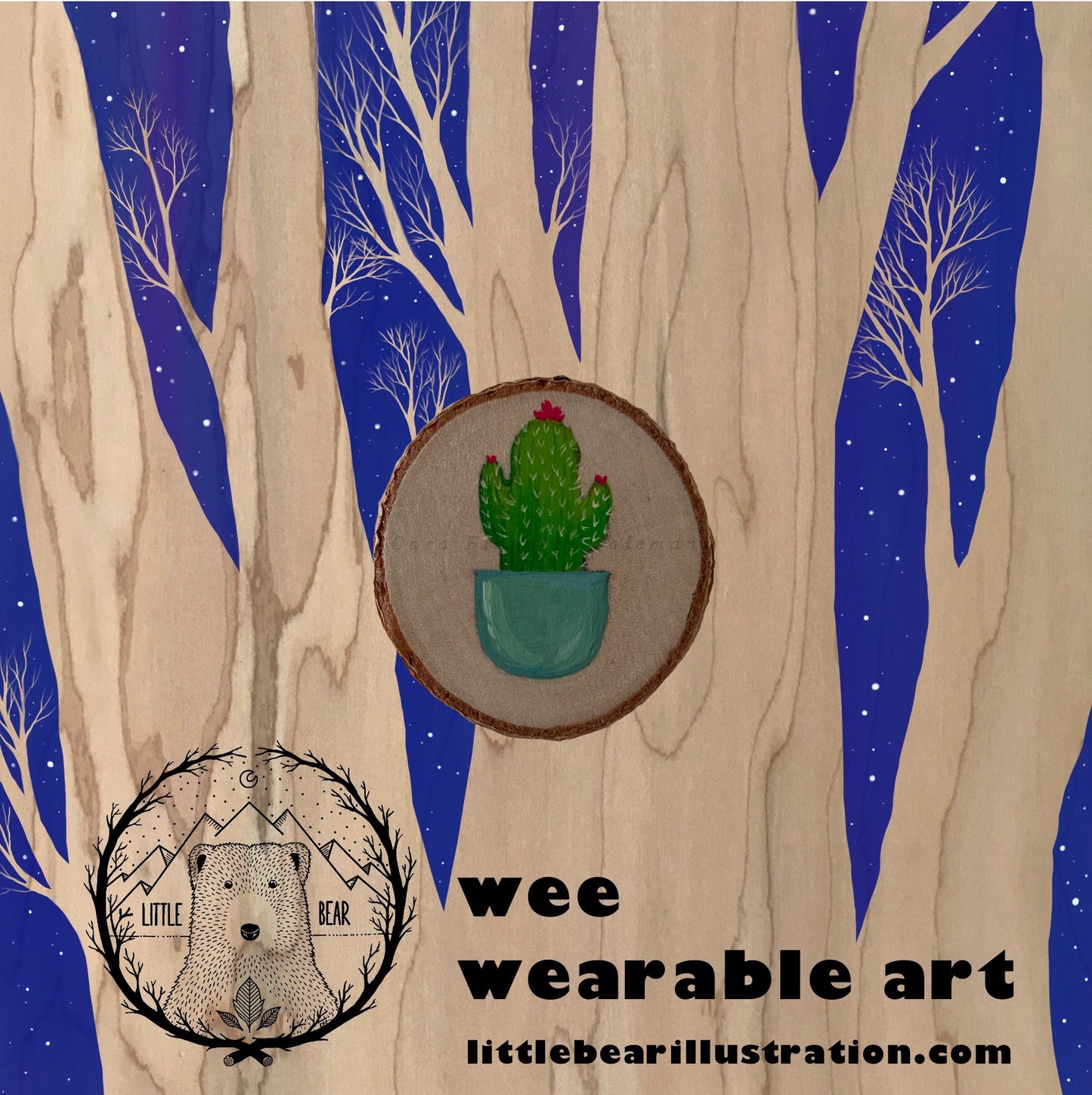 Hand-Painted Lil' Cactus Wooden Brooch©Cara Finnerty Coleman