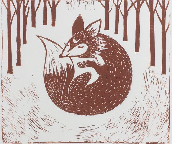 "Forest Spirit Fox" Linoleum Block Print ©Cara Finnerty Coleman