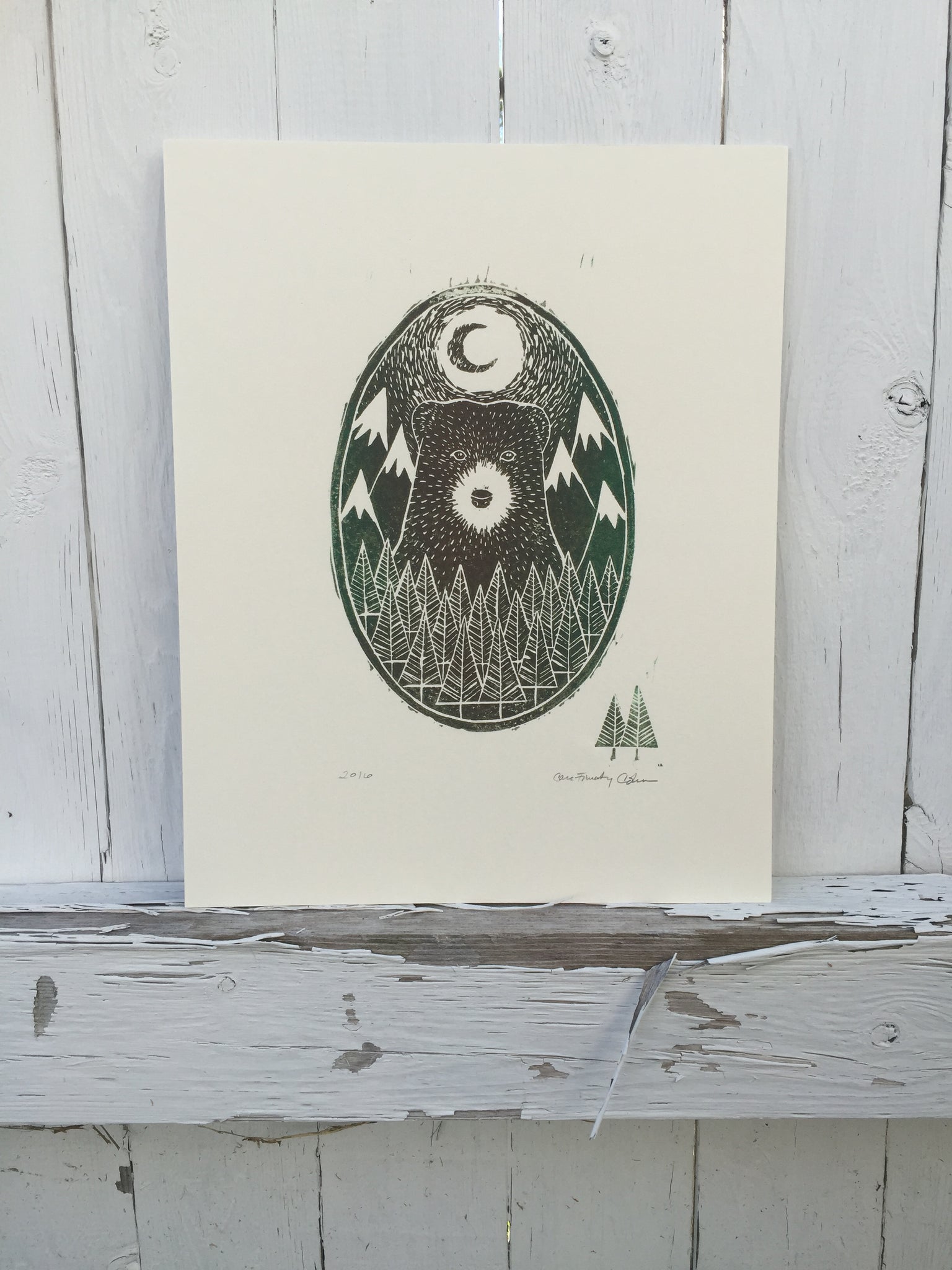"Big Bear Mountain" Linoleum Block Print ©Cara Finnerty Coleman