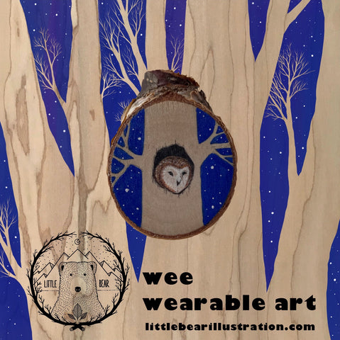 Hand-Painted Mr Owl is Watching Wooden Brooch©Cara Finnerty Coleman