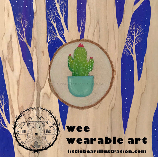 Hand-Painted Lil' Cactus Wooden Brooch©Cara Finnerty Coleman