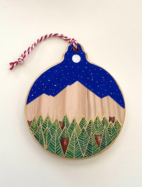 Hand-Painted Five Golden Bears Holiday Ornament ©Cara Finnerty Coleman