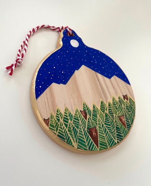 Hand-Painted Five Golden Bears Holiday Ornament ©Cara Finnerty Coleman